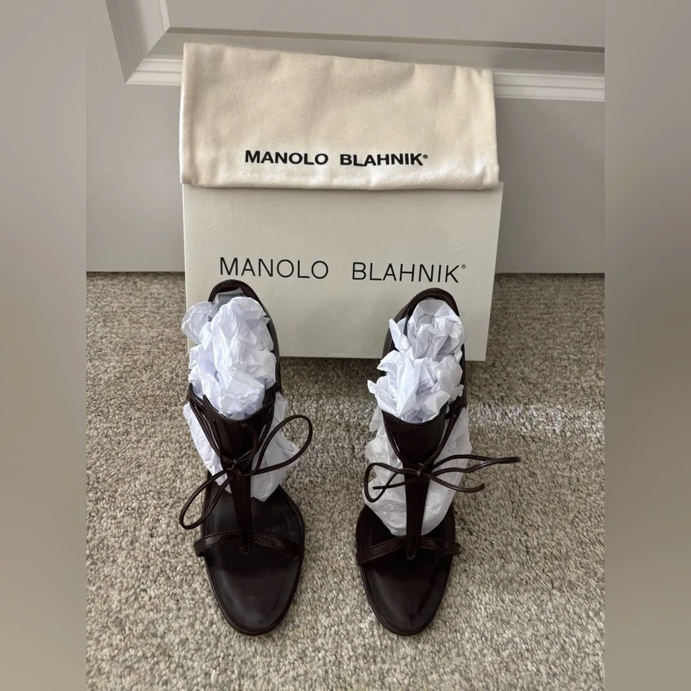 Manolo Blahnik Dark Brown Women's Sandals 3.5inch heel - Picture 2 of 9